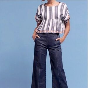 Maeve by Anthropologie Blue Striped Peplum Blouse